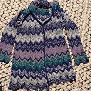 liz & co. Zigzag Patterned Cardigan - Purple, Gray, Green